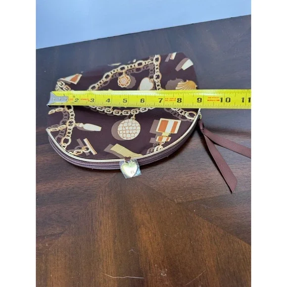 Estee Lauder Brown Cosmetic Makeup Bag with Gold Chain Print Travel Pouch - Picture 4 of 6